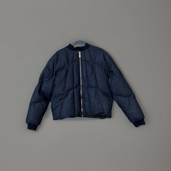 Boohoo Man Oversized Denim Puffer Jacket, Size Medium, Boho Grunge Patch Quilted - Picture 2 of 6